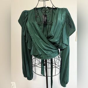 Glam Emerald Green Wrap Top